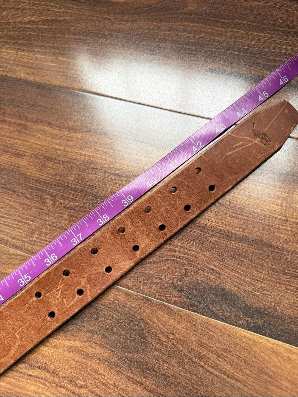 Polo Ralph Lauren Leather Double Prong Silver Buckle Belt Cognac Size 33